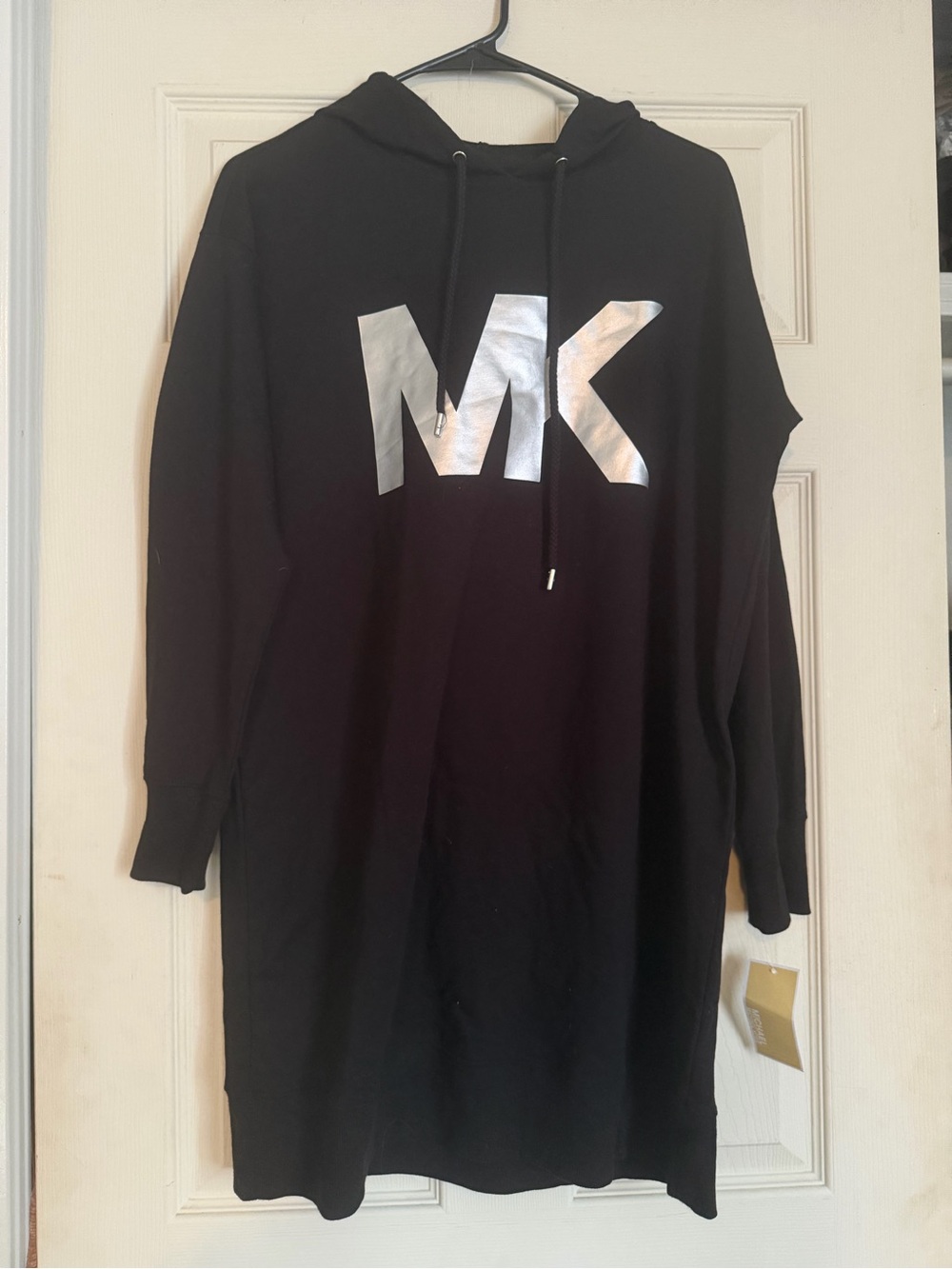 Michaels Black Hoodie Dress with Silver Logo Accent